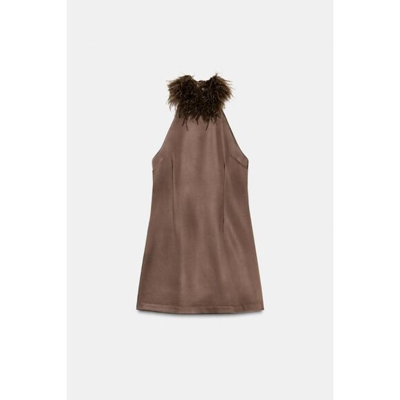ZARA FEATHER HALTER DRESS - Picture 6 of 8